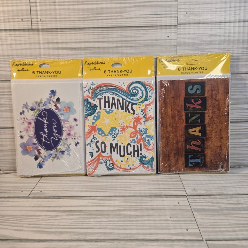Hallmark Expressions Thank You Cards 18 Count 3 Packs Blank Inside Floral Rustic